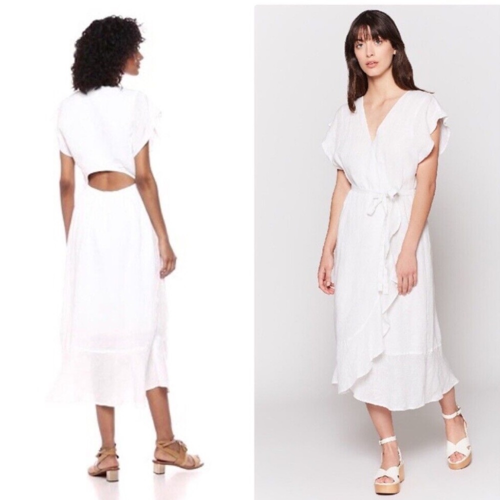 Joie filma white porcelain linen wrap midi dress L